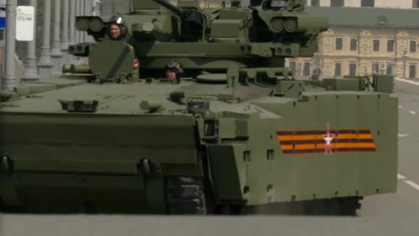Military machinery moving through bridge — Stock Video
