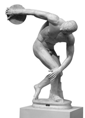 Discus thrower ancient greek marble statue isolated on white clipart