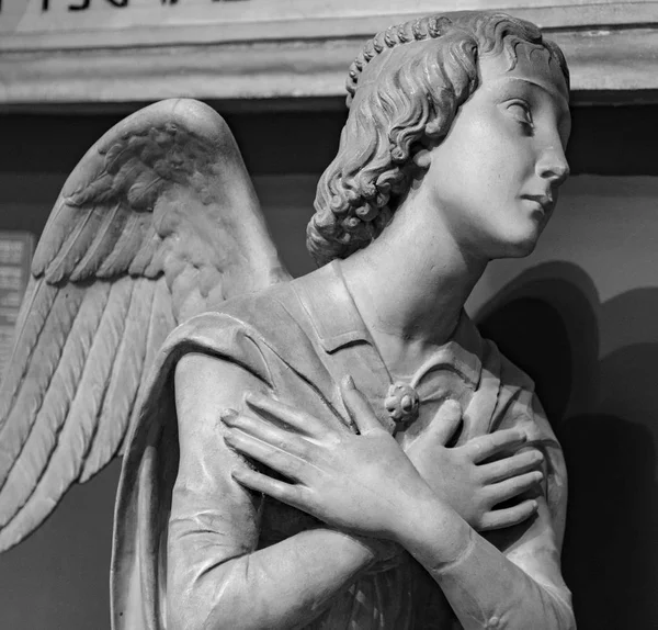 Statua di un angelo di pietra bianca che prega in un cimitero — Foto Stock