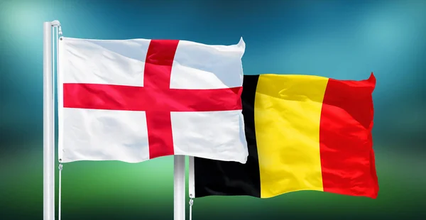 Anglia - Belgium, végleges, Fifa World Cup, Oroszország 2018-ban, nemzeti zászlók — Stock Fotó