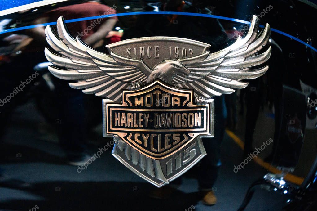 Moscow, Russia - March 17, 2018: Harley-Davidson motor company. Exhibition of motorcycles. The Harley-Davidson Motorcycle Element.