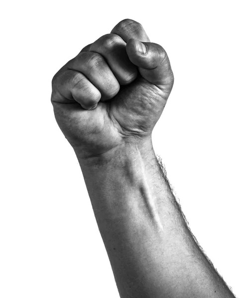 Male clenched fist, isolated on a white background — Stock Photo, Image