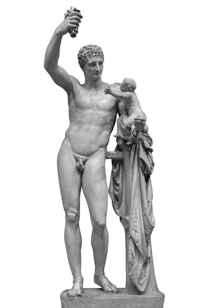 Staty av Dionysos eller Bacchus med druvklasar isolerade på vitt — Stockfoto
