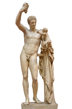 Statue of Dionysus or Bacchus with bunch of grapes isolated on white clipart