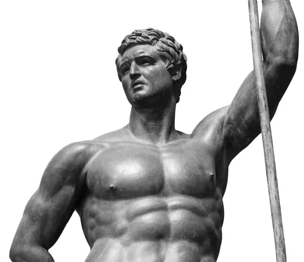 Cuerpo humano perfecto Antigua estatua masculina aislada sobre fondo blanco —  Fotos de Stock