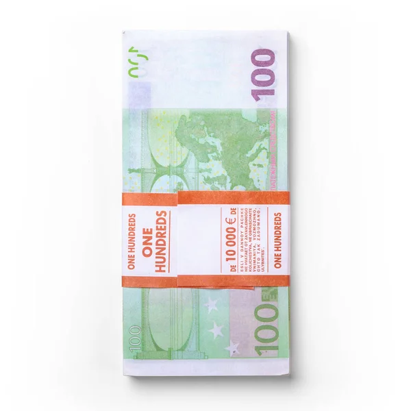 Un pacchetto di banconote in euro su sfondo bianco — Foto Stock