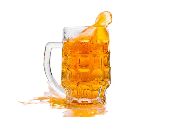 Glass of fresh beer on white background — Stock Photo, Image