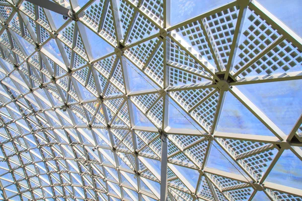 Moscú - 4 de septiembre de 2018: Bajo la cúpula de cristal del anfiteatro en el Parque Zaryadye de Moscú — Foto de Stock