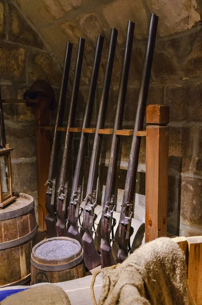 Antique muskets in the armory room — Stock Photo, Image