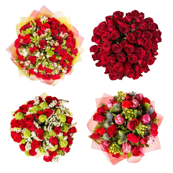 Vista dall'alto di quattro mazzi di fiori colorati — Foto Stock