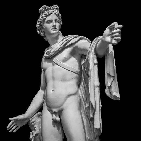 Berömda Romerska Grekiska Kopia Apollo Belvedere Skulptur Isolerade Svart Bakgrund — Stockfoto