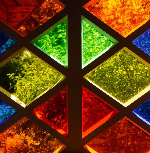 Stained glass window of colored glass — Stock Photo, Image