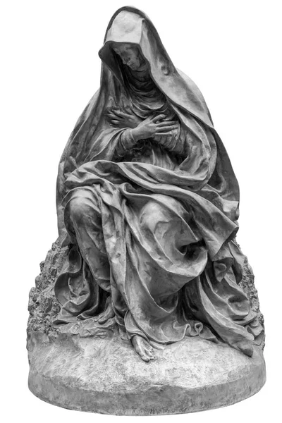 Old statue of a suffering woman isolated on white — Stock Photo, Image