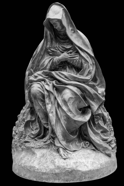 Old statue of a suffering woman isolated on black — Stock Photo, Image