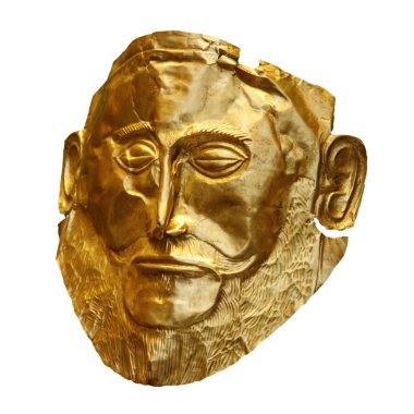 The golden funeral mask of Agamemnon isolated on white clipart