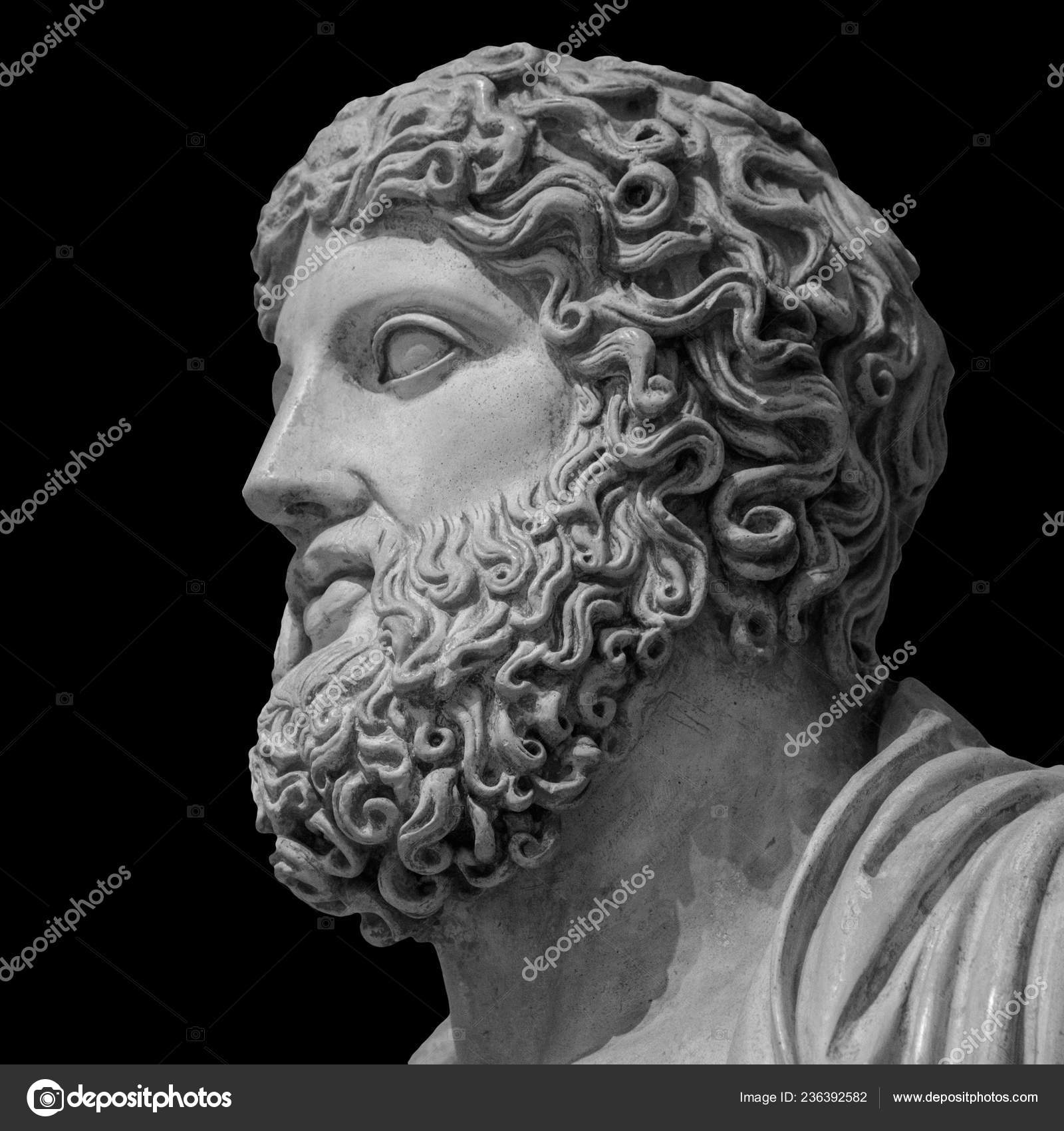 Marble statue of greek god Zeus isolated on black background Stock Photo by  ©gilmanshin 236392582