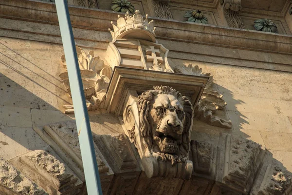 Budapest, Hungary, March 22 2018: Hungary, Budapest, Chain Bridge, head of the lion — Stock Photo, Image
