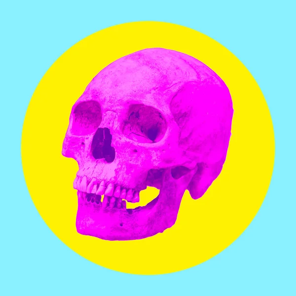 Contemporary art collage. Pink skull. Minimal project — Stock Photo, Image