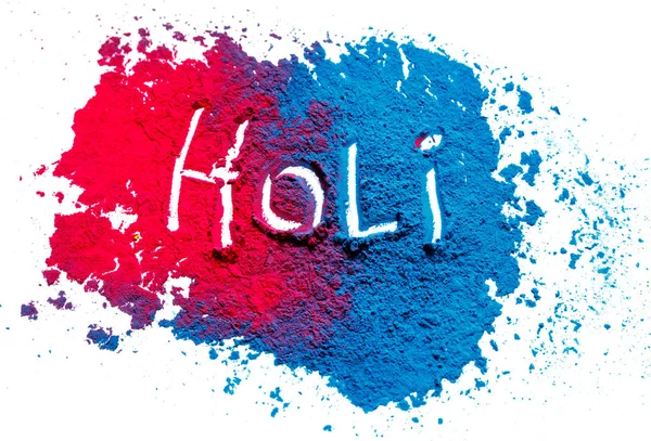 Abstract colorful Happy Holi background. Color vibrant powder isolated on white. Dust colored splash texture. Flat lay holi paint decoration — Stock Photo, Image