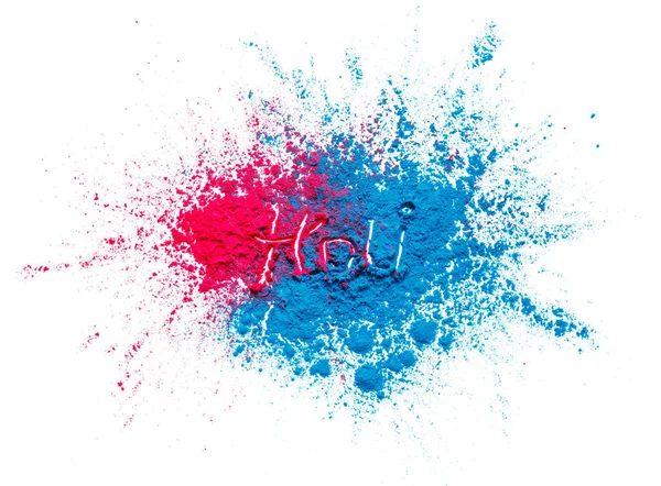 Абстрактный колоритный фон Happy Holi. Цвет яркий порошок изолирован на белом. Пыль цвета брызг текстуры. Украшение полотна из плоской краски — стоковое фото