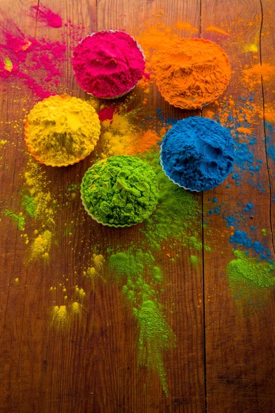 Holi color powder. Organic Gulal colours in bowl for Holi festival, Hindu tradition festive — Stock Photo, Image