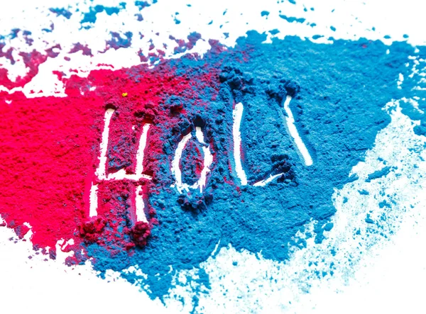 Absztrakt színes Happy Holi háttér. Szín élénk por elszigetelt fehér. Por színes splash textúra. Lapos laikus holi festék dekoráció — Stock Fotó