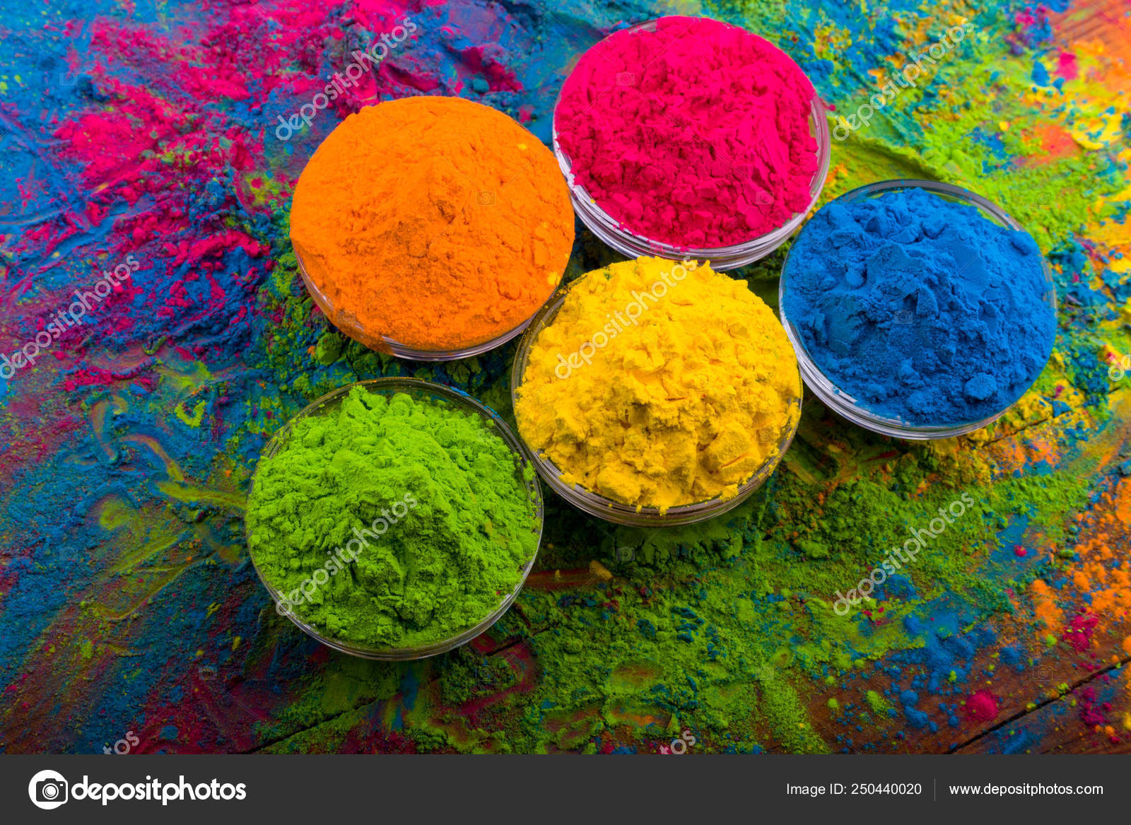 Holi color powder. Organic Gulal colours in bowl for Holi festival, Hindu  tradition festive. Bright vibrant pigment closeup Stock Photo by  ©gilmanshin 250440020