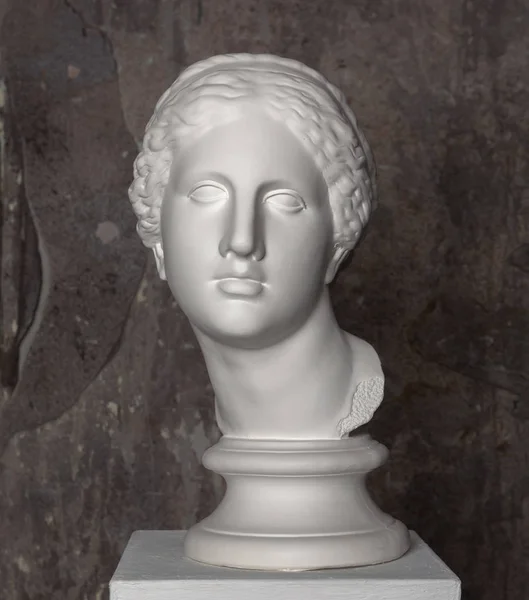 Fiatal nő fehér márvány vezetője. Művészeti bronz szobor stone arc. Régi szép nő emlékmű — Stock Fotó
