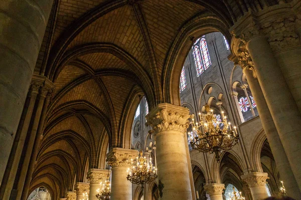 Paris, France, March 27, 2017: Interior of the Notre Dame de Paris. The cathedral of Notre Dame is one of the top tourist destinations in Paris — Stock Photo, Image