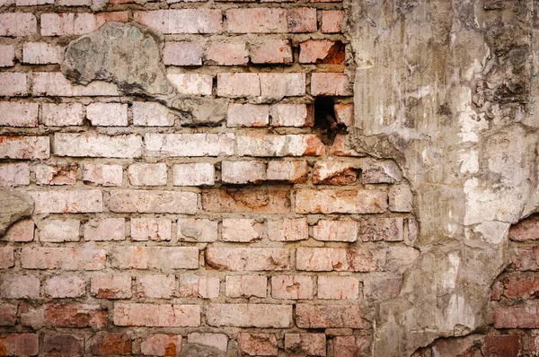 Empty Old Brick Wall Texture. Painted Distressed Wall Surface. Grungy Wide Brickwall. Grunge Red Stonewall Background. Shabby Building Facade With Damaged Plaster. Abstract Web Banner. Copy Space — Stock Photo, Image