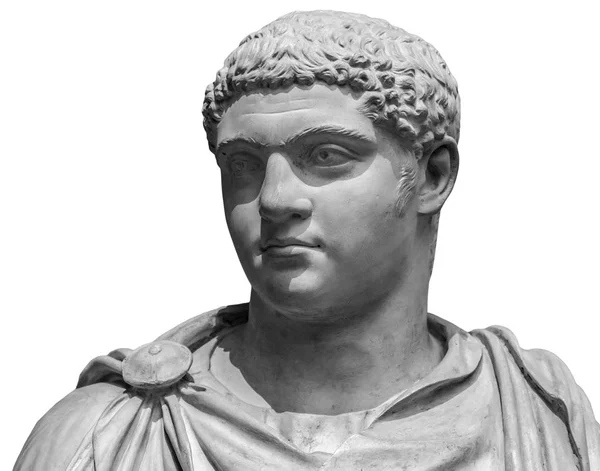 Kopf und Schultern Detail der antiken Skulptur. isoliert auf weißem Hintergrund — Stockfoto