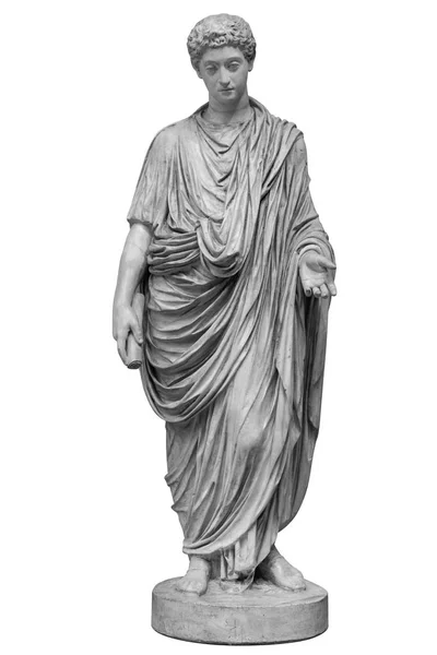 Статуя молодого римского императора Коммодуса изолирована на белом фоне. Луций Аврелий Коммодус обычно считается концом золотого периода в истории Римской империи — стоковое фото