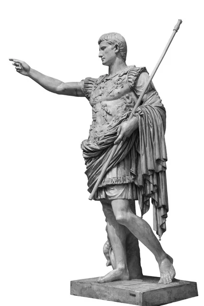 Caesar Augustus, the first emperor of Ancient Rome. Bronze monumental statue in the center of Rome isolated on white background by clipping path — Stock Photo, Image