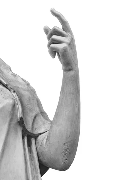 Каменная статуя детали человеческой руки изолированы на белом фоне путем обрезки пути — стоковое фото