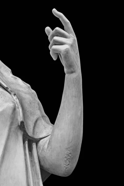 Stone statue detail of human hand isolated on black background by clipping path — Stock Photo, Image