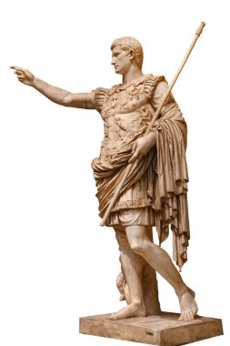 Caesar Augustus, the first emperor of Ancient Rome. Bronze monumental statue in the center of Rome isolated on white background by clipping path clipart