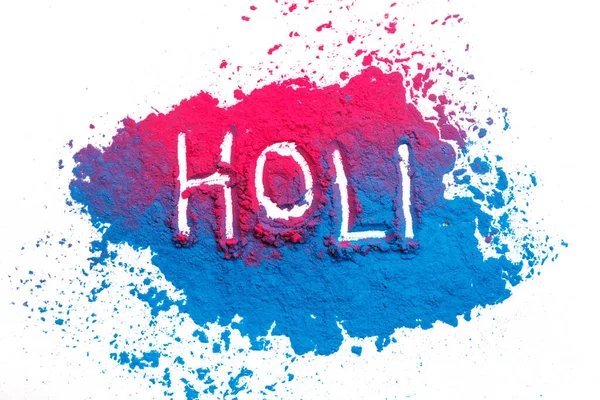 Kolorowe tło Happy Holi. Kolor wibrujący proszku na białym tle. Pył kolorowy tekstury splash. Mieszkanie świeckich holi farba ozdoba — Zdjęcie stockowe