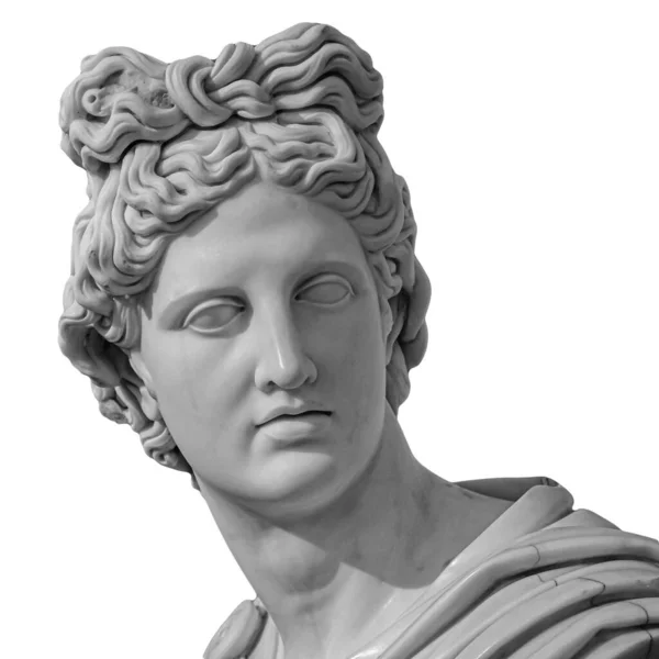 Retrato de uma estátua de gesso de Apolo isolado em branco — Fotografia de Stock