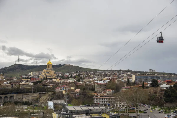 Tbilisi Georgia Março 2018 Carro Cabo Aéreo Teleférico Conecta Rike — Fotografia de Stock