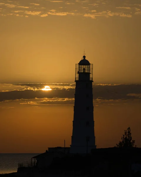 Faro Tarkhankut Tramonto Capo Tarkhankut Capo Sud Occidentale Della Penisola — Foto Stock