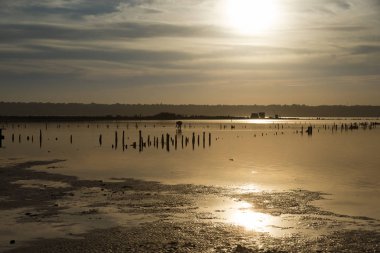 Güz günbatımı Kuyalnik Liman üzerinde. Odessa region, Ukrayna