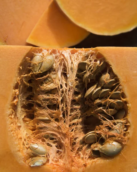 Fresh pumpkin on the desk, background — Stock Photo, Image
