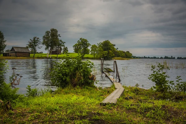 Oude Russische Houten Huizen Gelegen Het Eiland Kizhi Rusland — Stockfoto