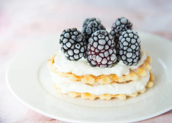 Waffles Blackberries Cream Cheese — Stock Photo, Image