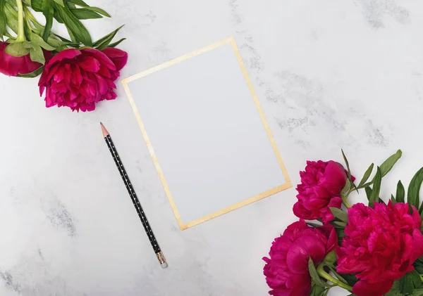 Empty Paper Mock Peonies Top View — Stock Photo, Image