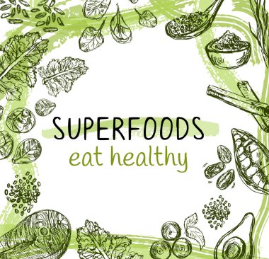 Elle çizilmiş superfoods ile şablonu.