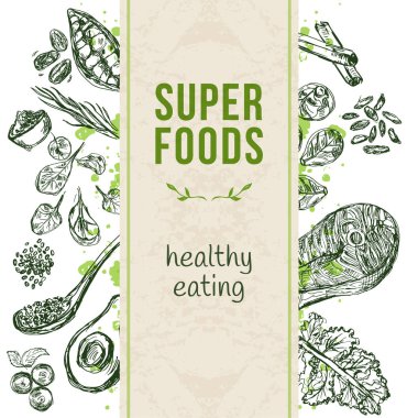 Elle çizilmiş superfoods ile şablonu.