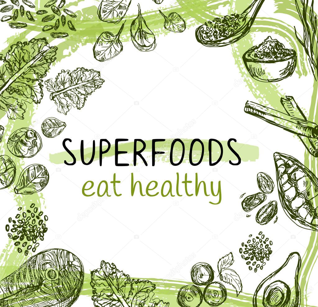 Template with hand drawn superfoods.