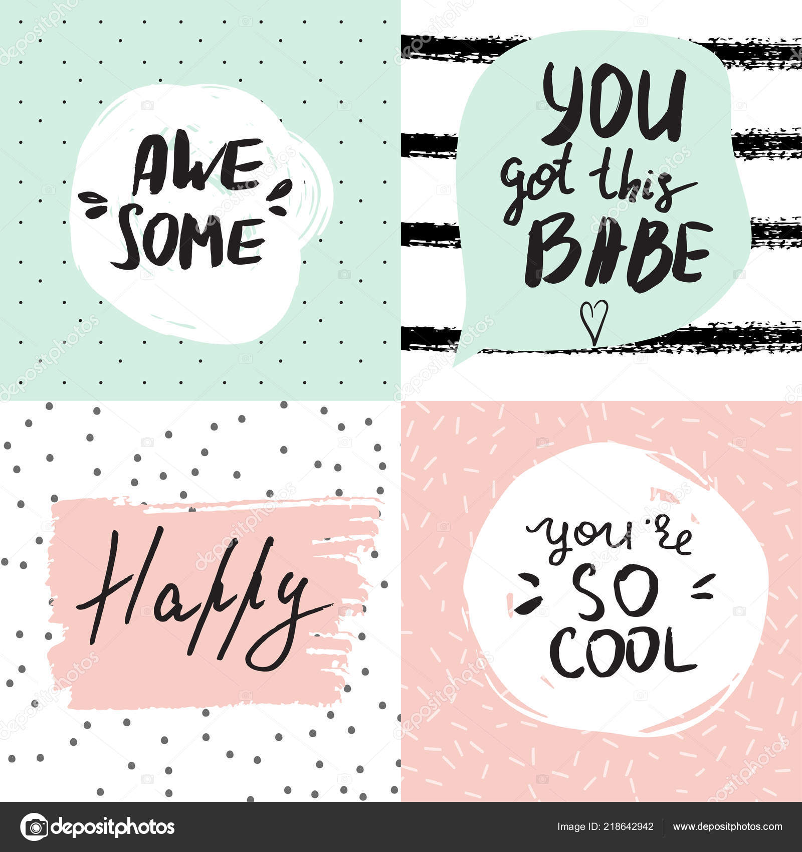 Et sett med inspirerende plakater med håndskrevne motiverende sitater .  stockvektor © chiociolla #218642942, image size:1600x1700