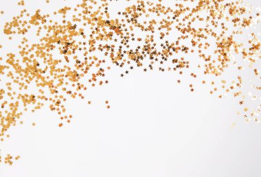 Kopya alanı ile beyaz zemin üzerine altın glitter dekor,
